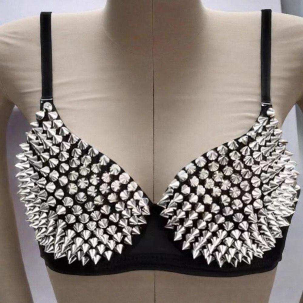 Punk Push Up Bra Deep-V Underwear for Women Fashion Y2k Rivet Bra Girl