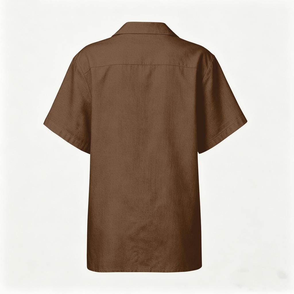 Men's Casual Short Sleeve Shirt Cotton Linen Blend Button Down Collar Lightweight Summer Top Beachwear