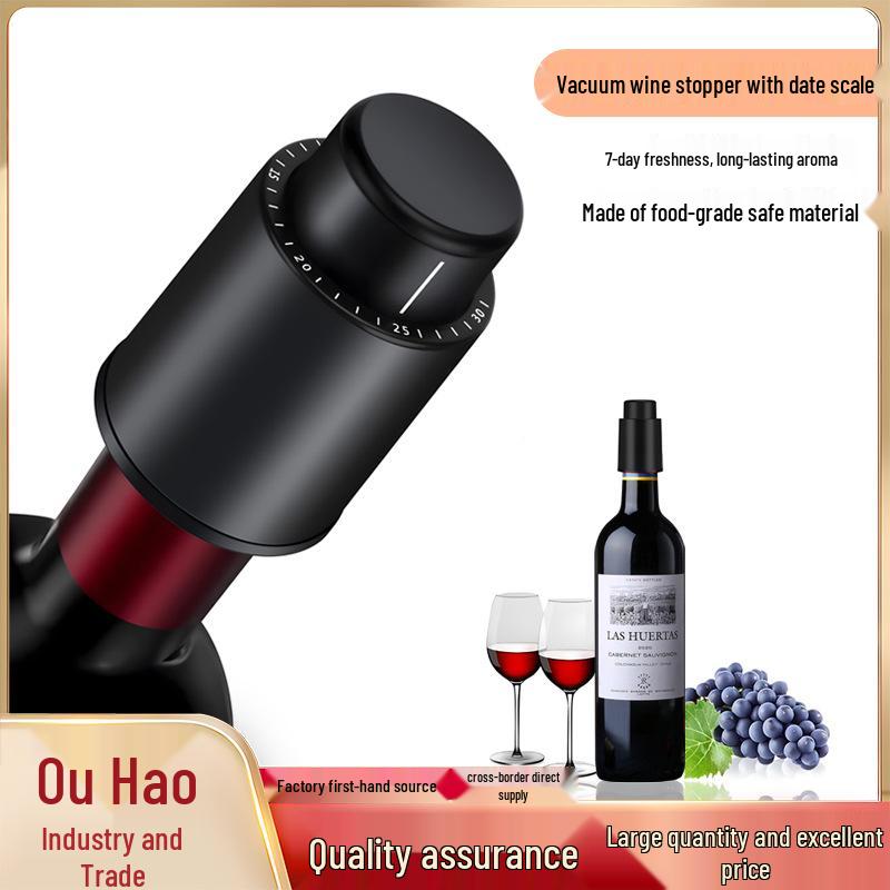 Red Wine Vacuum Stopper with Scale - Press-Type Seal for Freshness
