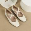 Fashion Low Heeled Mary Jane Single Shoes 2025 Women Shoes Retro Shallow Ballet Shoes Cross Buckle Shallow Soft Sole Flats Plus Size 44
