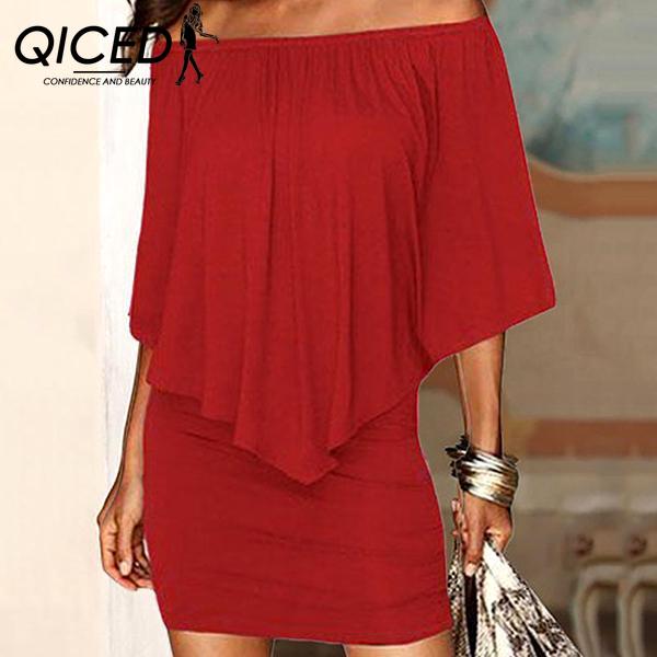 

QICED летнее весеннее однотонное женское платье с принтом и открытым плечом на одно плечо