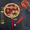 Vintage Chinese Wedding Dress Hanfu Decorative Fans Bridal Round Hand Fans Dragon Phoenix Handmade Gold Red Photography Fan Prop