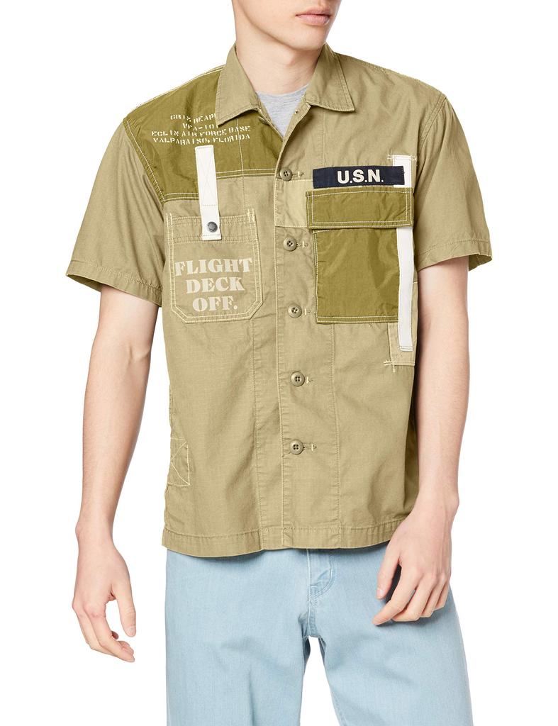 Shirt REMAKE MILITARY SHIRTS 6105094 53 KHAKI Japan L to Japanese size [AVIREX] S/S Men's (equivalent L)