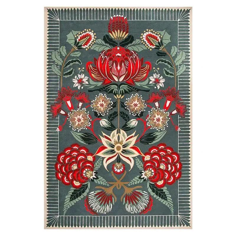 French Vintage Floral Pattern Carpet Light Luxury Rugs for Bedroom Home Non-slip Floor Mat Large Area Living Room Washable Rug