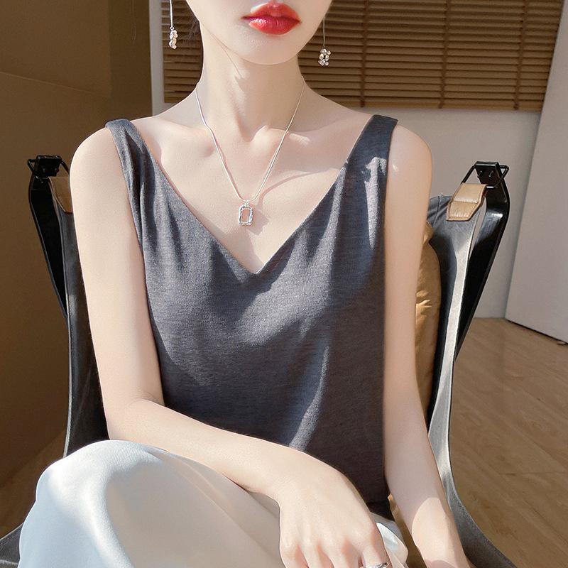 New Summer V-neck Knit Camisole with Double Shoulder Straps - Lightweight Women's Innerwear.