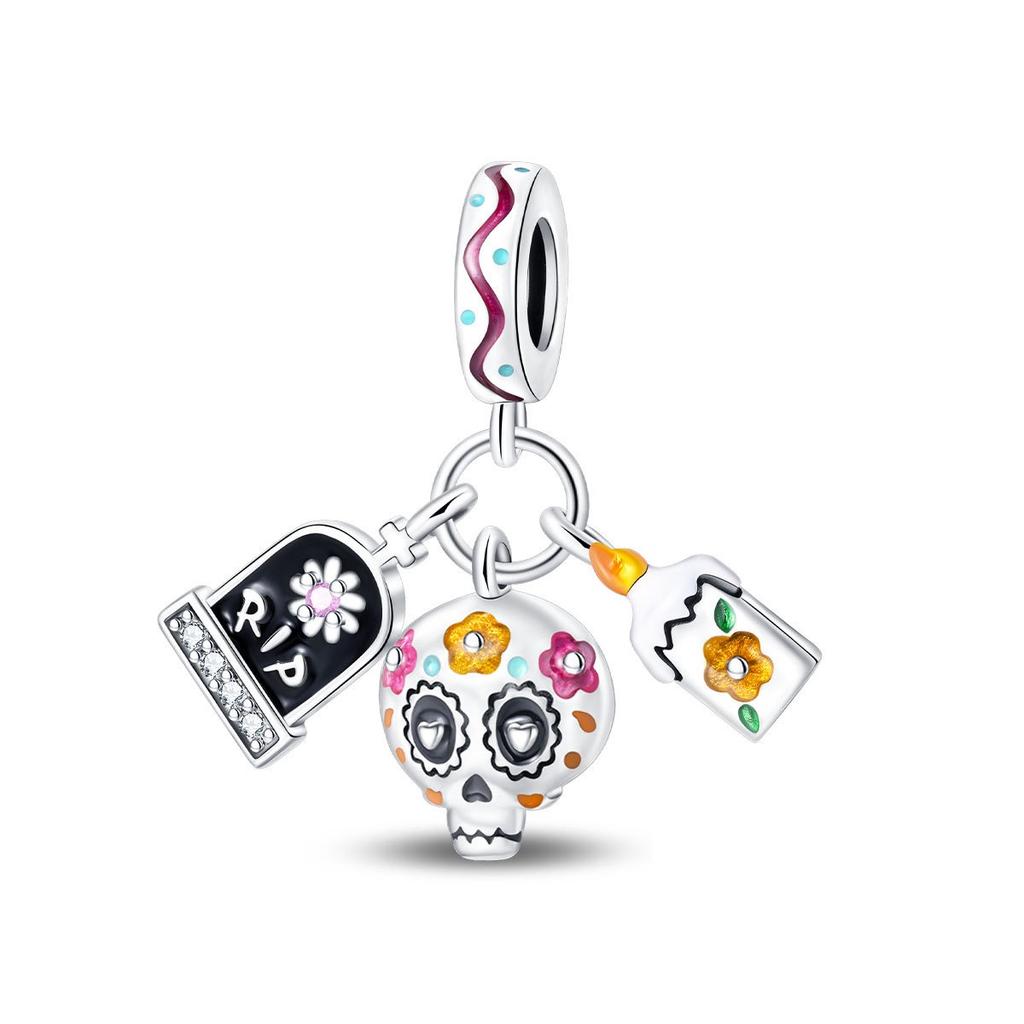 Beautifulcopper Skull Halloweenthrilling Carnival Party Charm Pendant Suitable For Original Bracelet Diy Women'S Jewelry