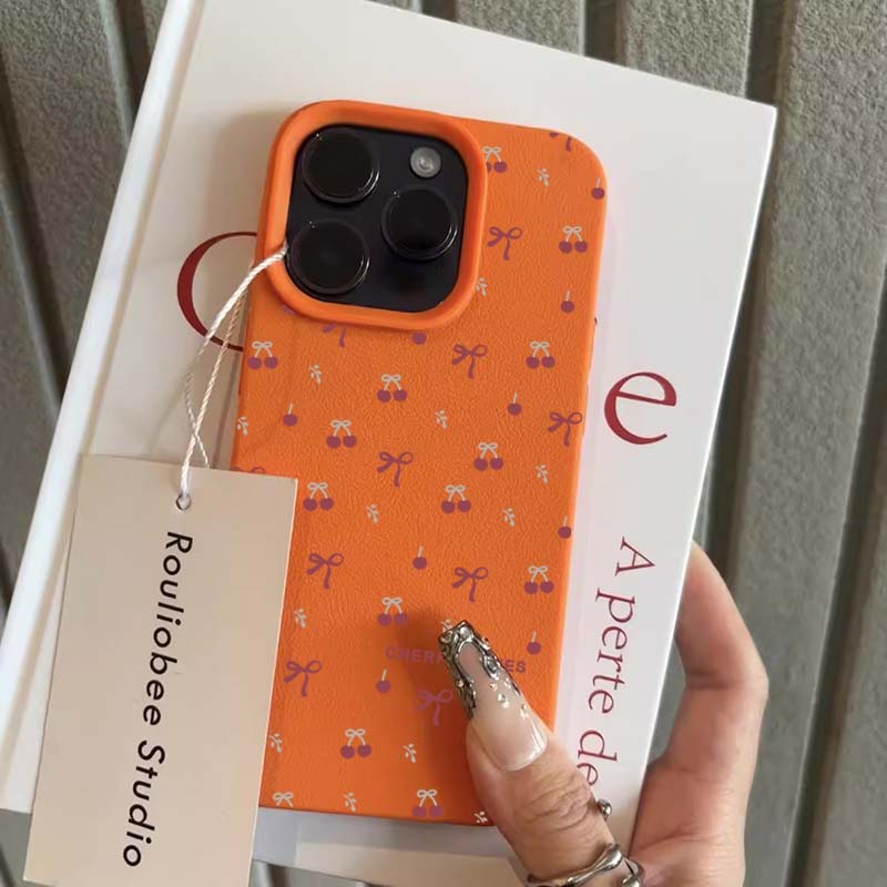 Cherry Blossom Lichee Pattern Silicone Phone Case For iPhone 16 Pro Max 15 14 Plus 13 12 11 XS X XR 16e With a Bow Design Cover