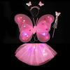 Led Butterfly Wings Light Up Angel Wings Kids Hair Bows Girl Headband Costume Girls Dress Props Party Angel Luminous Fairy Wings