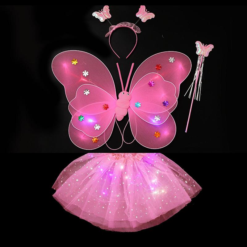 Led Butterfly Wings Light Up Angel Wings Kids Hair Bows Girl Headband Costume Girls Dress Props Party Angel Luminous Fairy Wings