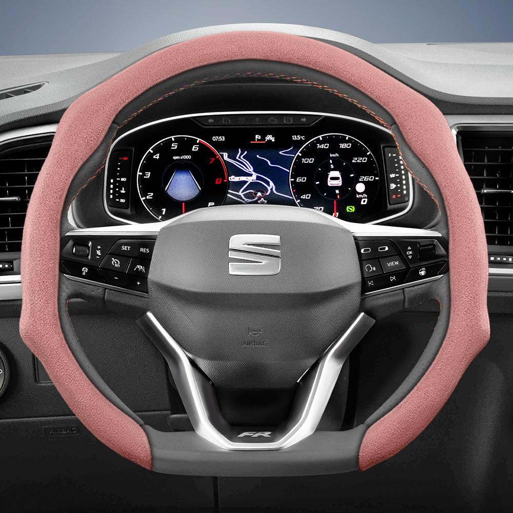 nlcr7 Suitable for Seat Premium Suede Snap-On Steering Wheel Cover, Non-Slip and Durable, Available for Ibiza, Arona, Leon, Leon Sportstourer,