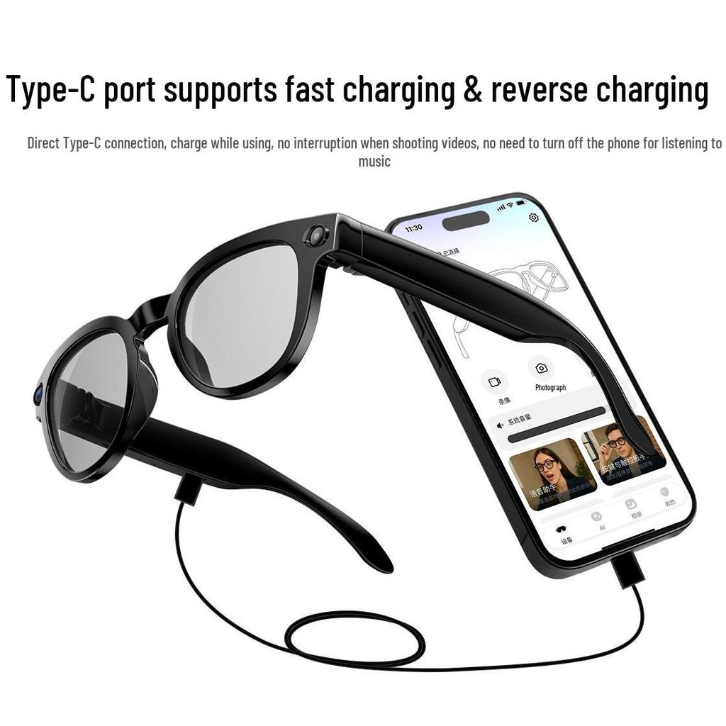 AI Smart Glasses with Type-C Charging, 8MP Camera for HD Photo/Video Recording, and AI Object Recognition