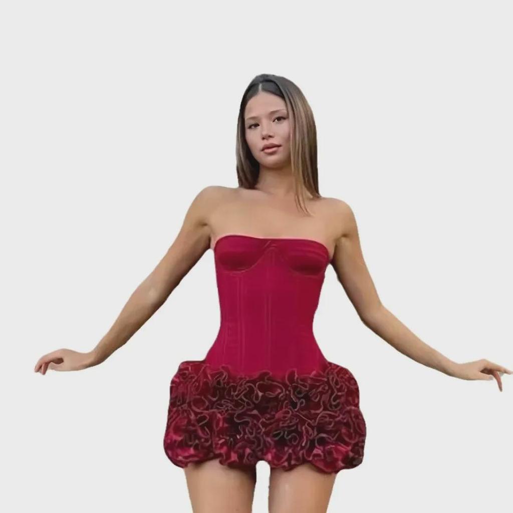 2024 Floral European & American Sweet and Spicy Tube Top Irregular Short Dress for Summer & Autumn