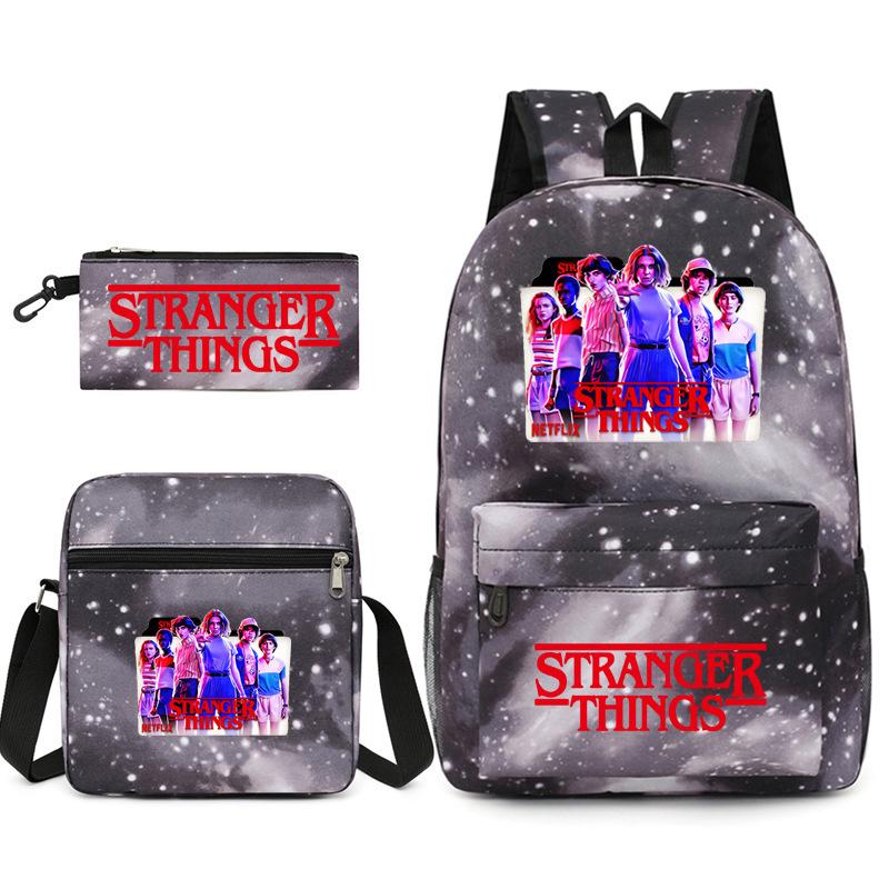 Stranger Things Rugzak Set 3-Delig Student Schooltas met Lunchtas & Etui Zwart TV Merchandise