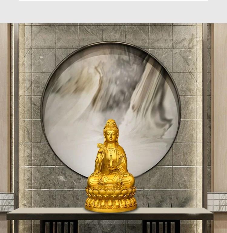 Copper Guanyin Ornaments Sitting Lotus Goddess of Mercy Household Buddha Hall Decor