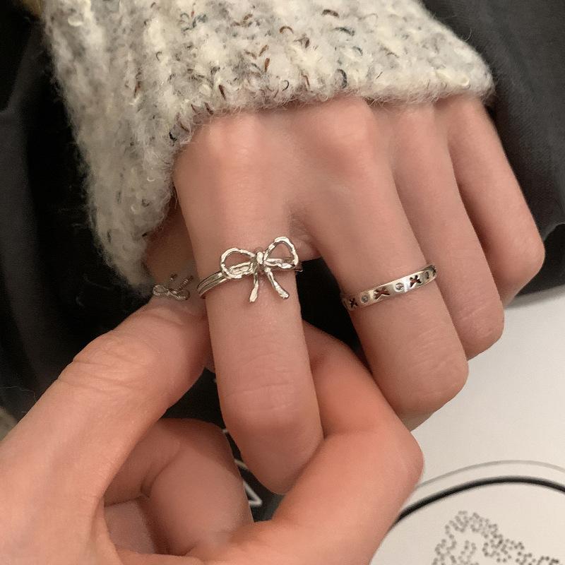 Adjustable Irregular Bow Ring Niche Design Light Luxury High-end Sense Fashionable Personality Women's Index Finger 100% Match Ring