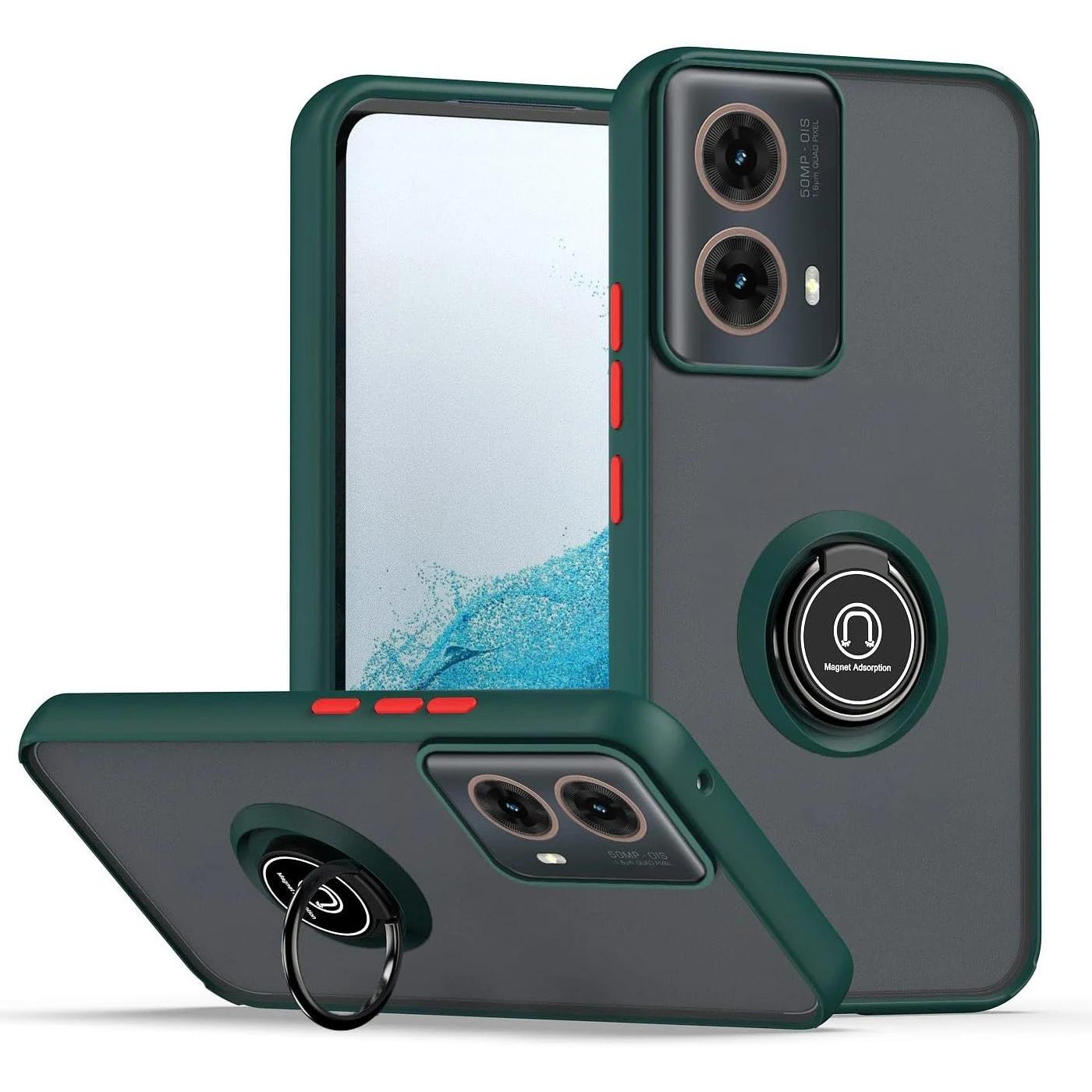 

Матовый чехол-броня для Motorola Moto G35 G55 G54 G84 G14 G72 G85 G75 G15 G05 G34 G24 S50 E13 G13 с кольцом-держателем, противоударный чехол Motorola Moto G54 темно-зеленого