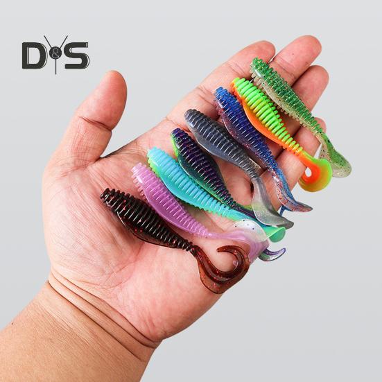 8 Stück 8 cm/3,7 g weicher Wurmköder mit lockigem Schwanz, bunter Kunstköder, Salzwasser-/Süßwasser-/Barsch-/Schlangenkopfforellen-Angelzubehör