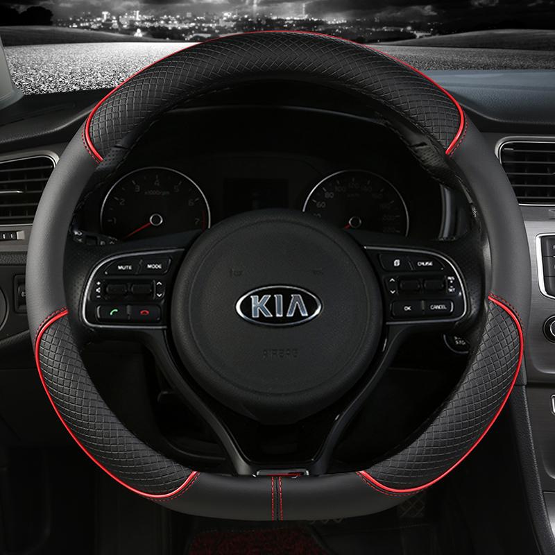 BTQNM1 Pu Leather Car Steering Wheel Cover 38cm For Kia Rio 2 3 4 X Line Kombi Sedan K2 K3 K4 K5 KX1 KX3 KX5 Sportage Auto Accessories