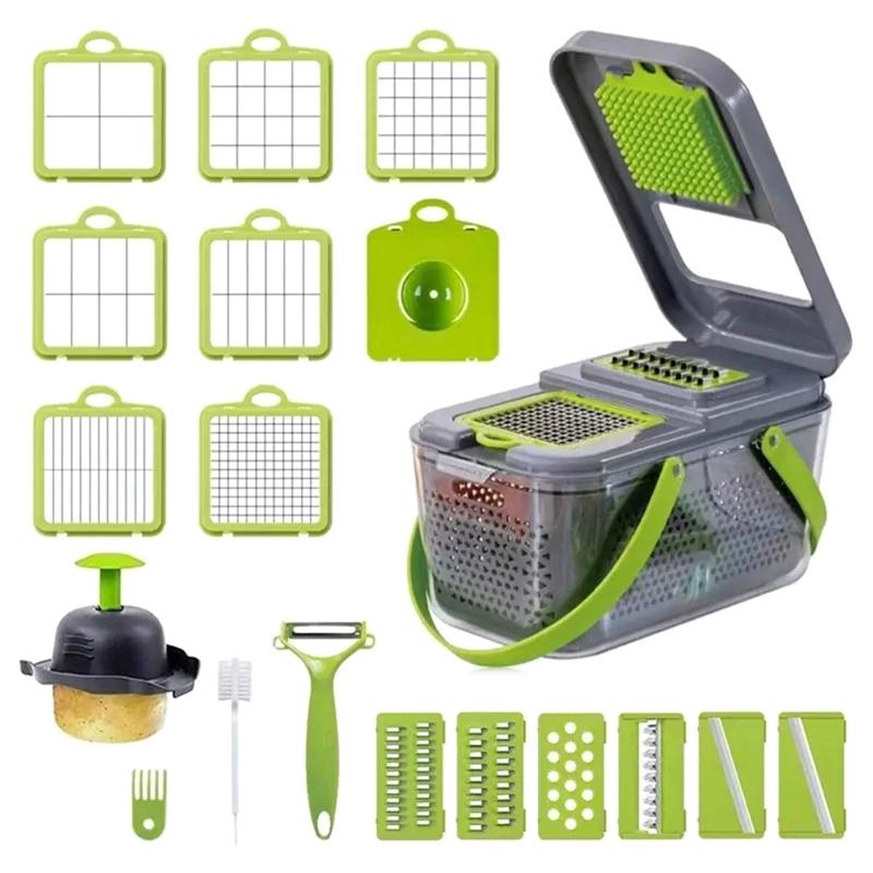 A03F-Kitchen Household Multifunctional 22-Piece Manual Chopper Slicer Onion Diced Vegetable Potato Knife Accessories
