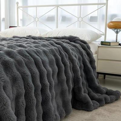 Cozy Plush Faux Rabbit Fur Blanket - All-Season Sofa or Office Nap Cover
