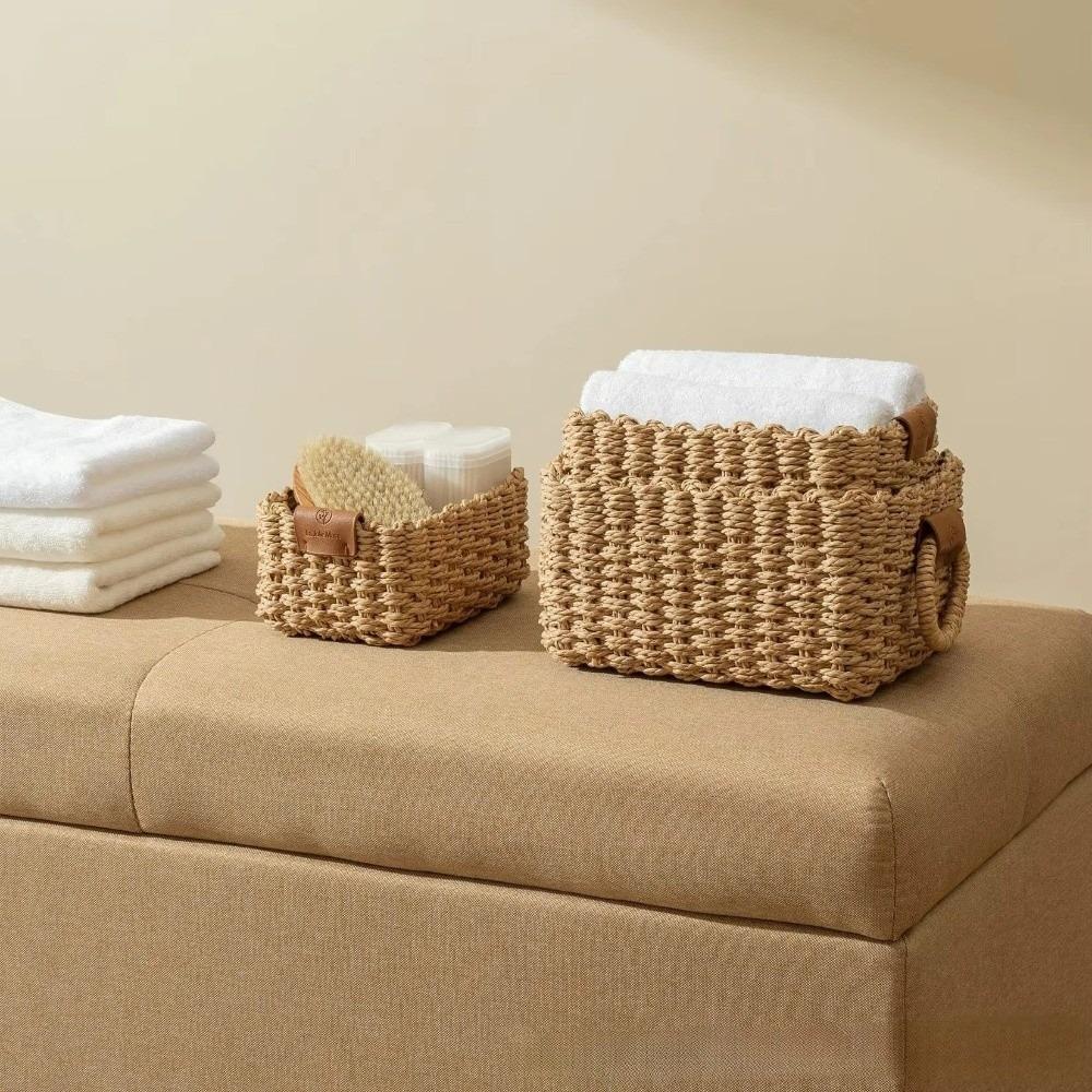 Woven Cosmetics Storage Basket Handmade Decorative Snacks Storage Containers Simple Multi-functional Paper Rope Basket