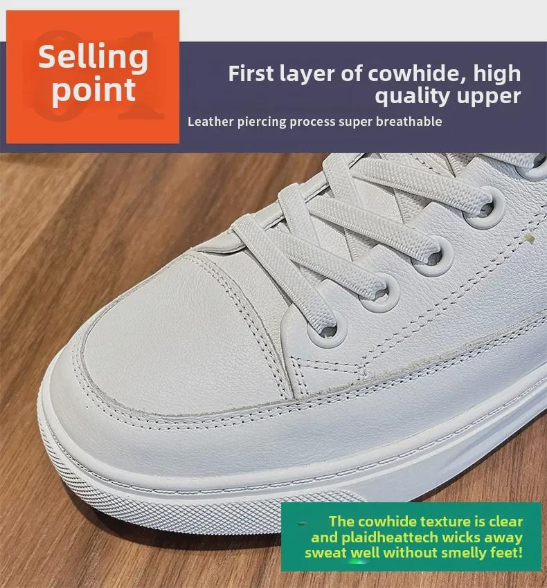 Dámské bílé kotníkové boty z pravé kůže - podzim/zima 2025, univerzální styl, plus samet, první vrstva hovězí kůže, ideální na běhání a cestování.