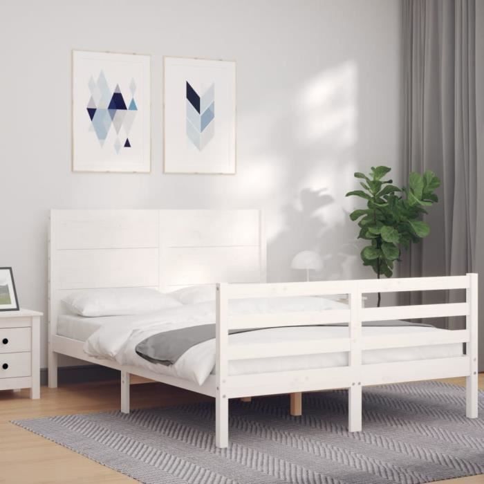 VidaXL Bed Frame with Headboard White 140x200 Cm Solid Wood 3194637