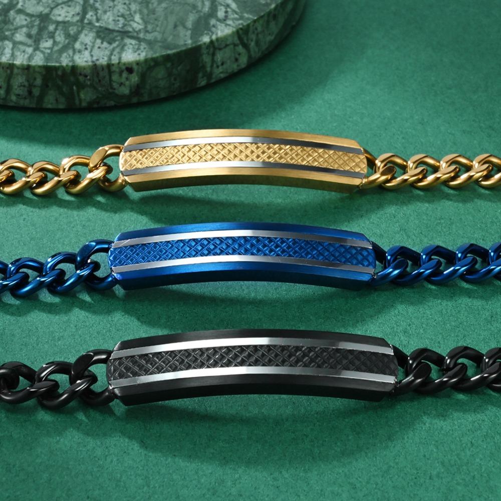 Men's Stainless Steel Plaid Brushed Bracelet Light Luxury High-end Design Simple Hidden Buckle