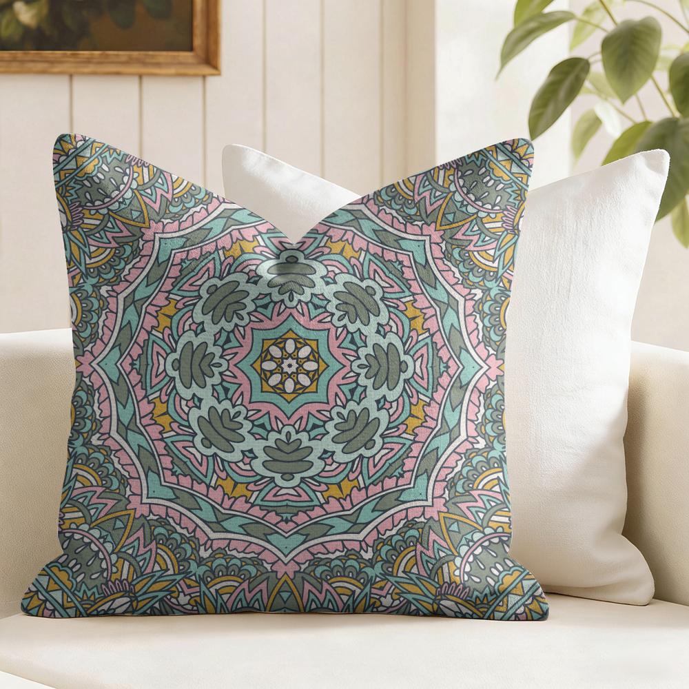 Mandala Böhmisch Ethnisch Kissenbezug Natürliche Leinen Doppelseitiger Druck Dekokissenbezug für Sofa Couch Heimdeko