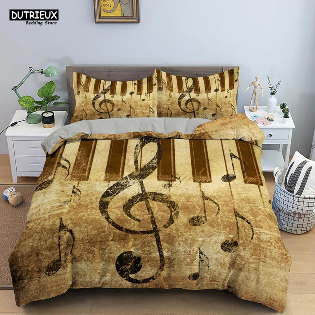 Musical Note Bedding Set 2/3pcs Music Theme Quilt Cover King/Queen Size With Pillowcase Fashionable Psychedelic Soft Duvet Cover