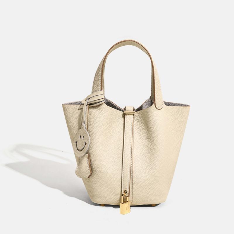 New leather vegetable basket bag women's bag bucket bag large-capacity handbag fashionable senior commuter bag light luxury bag