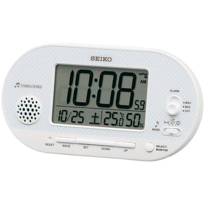 Clock Table Clock White Pearl Body X X Alarm Clock Radio Digital Temperature Humidity Display SQ795W Size 8.1 15.9 4.9cm
