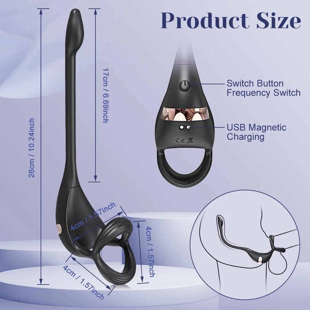 APP Vibrating Cock Ring Taint Stimulator with Mini Prostate Massager  Anal Butt Plug Penis Ring Sex Toys for Men Adult Goods