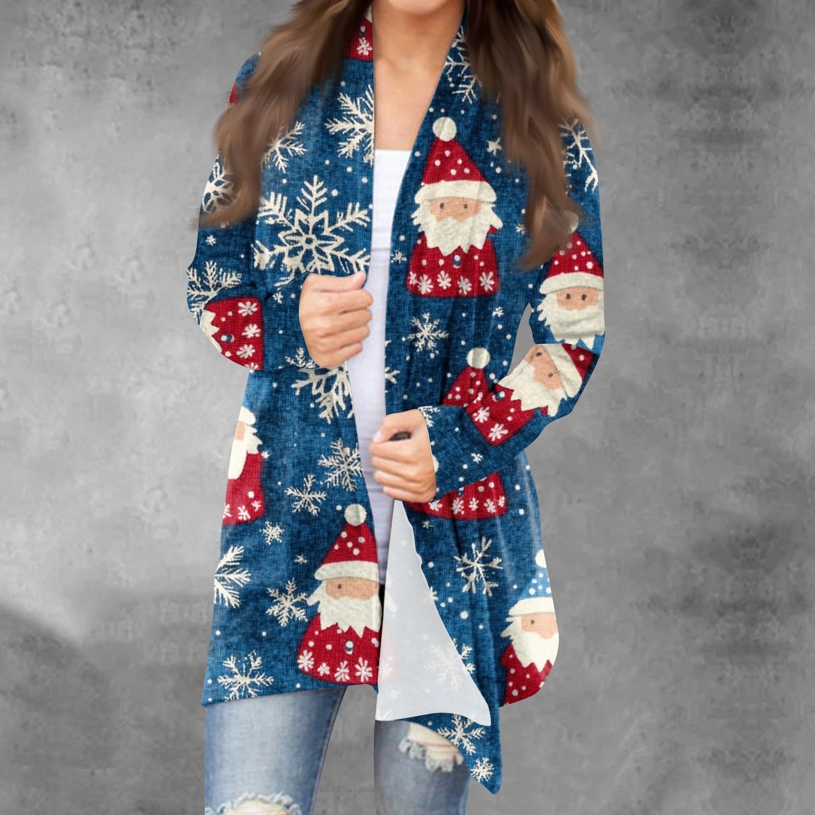 

Женская модная рождественская куртка с принтом, повседневный кардиган с длинным рукавом, пальто XXXL