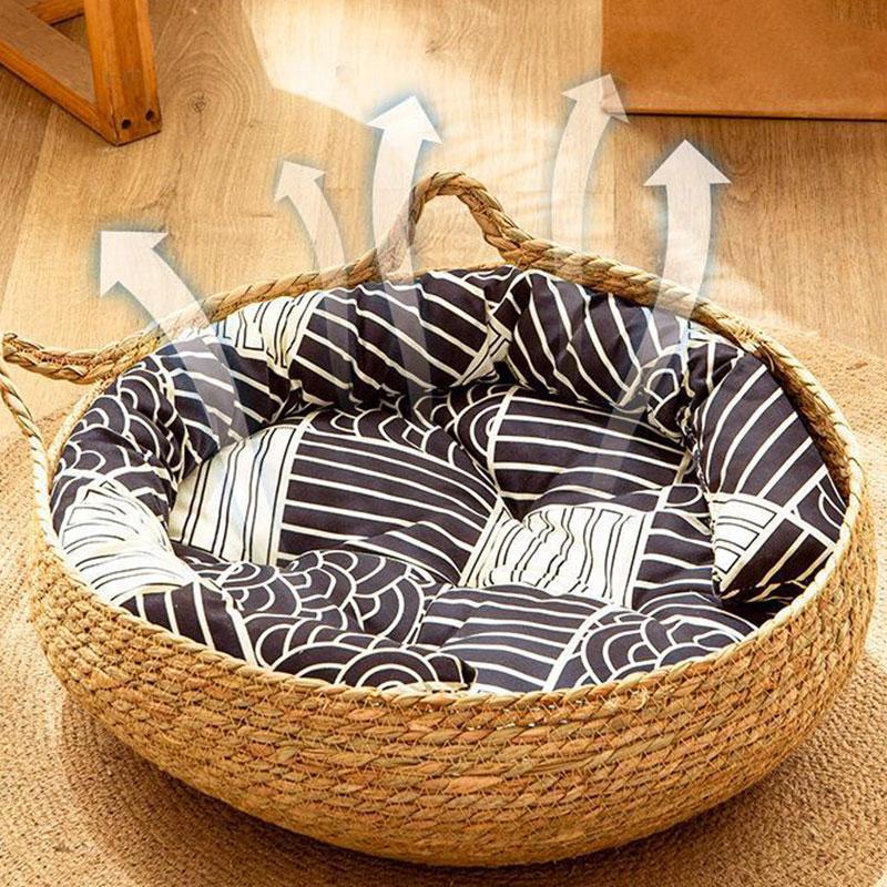 1PC Summer Cool Nest Univerzální ratanový pelíšek pro kočky Hnízdo pro kočky Košík do hnízda pro kočky Prodyšný