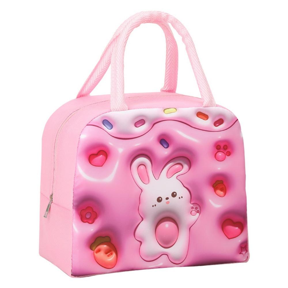 Cute Bento Bag with Rice, Portable Lunch Bag, 3D Three-dimensional Printed Cartoon Preservation and Insulation Lunch Box Bag