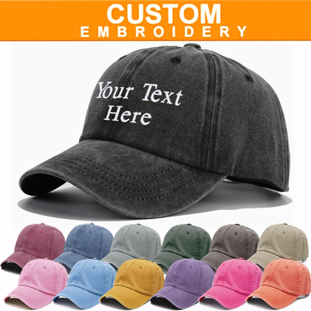Personalized Vintage Washed Cotton Baseball Cap Custom Embroidered Logo Text Name Dad Hat for Men Women