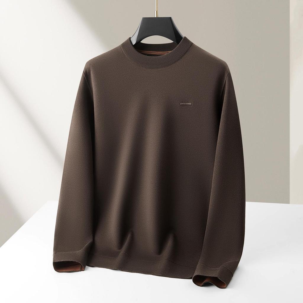 2025 Autumn-Winter Men's Plus Size Velvet Thick Sweater, Casual Round-Neck Warm Knitwear