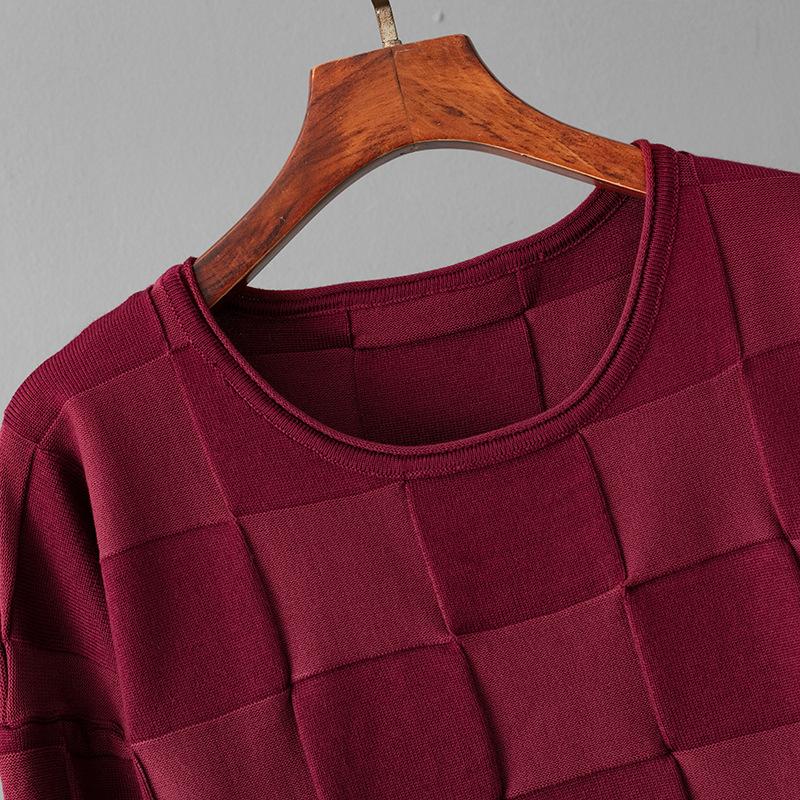 Wool Suit Autumn Checkered Crew Neck Top + Casual Sports Wide-leg Pants Two-piece Set for Women