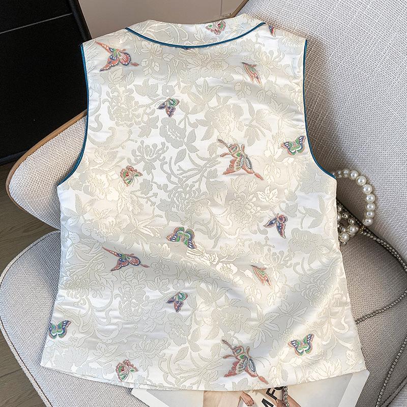 2025 Spring Retro Chinese Sleeveless Waistcoat with Stand Collar & Embroidery