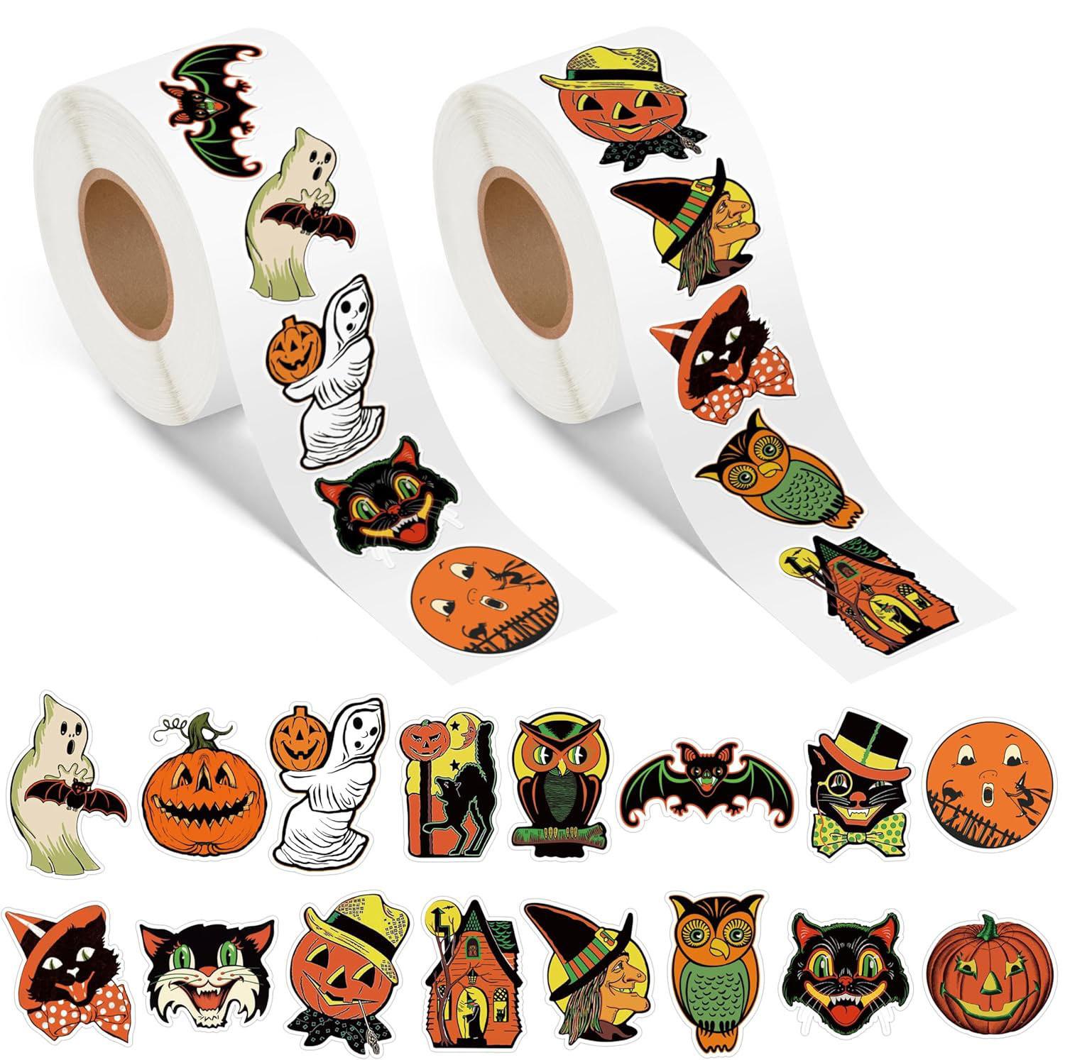 

500pcs Cute Things Retro Halloween Stickers Pumpkin Roll Decorations Stickers Halloween Black Cat Witch Gifts Book Kids Stickers