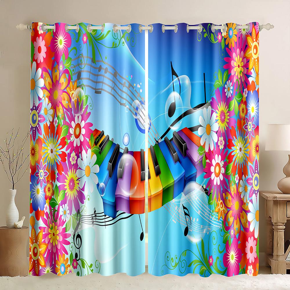 

Дешевые пользовательские рок-музыка, гитара, тонкая оконная занавеска, ретро-шторы с принтом музыкальных нот для спальни, кухни, домашнего декора, 2 панели W50H130(CM)x2&Hook