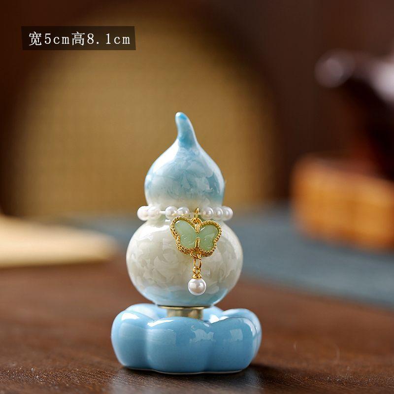 Jingdezhen Rotating Fortune and Prosperity Small Ornament, Small Ceramic Tea Table Ornament, Rotating Gourd 5x8.1cm