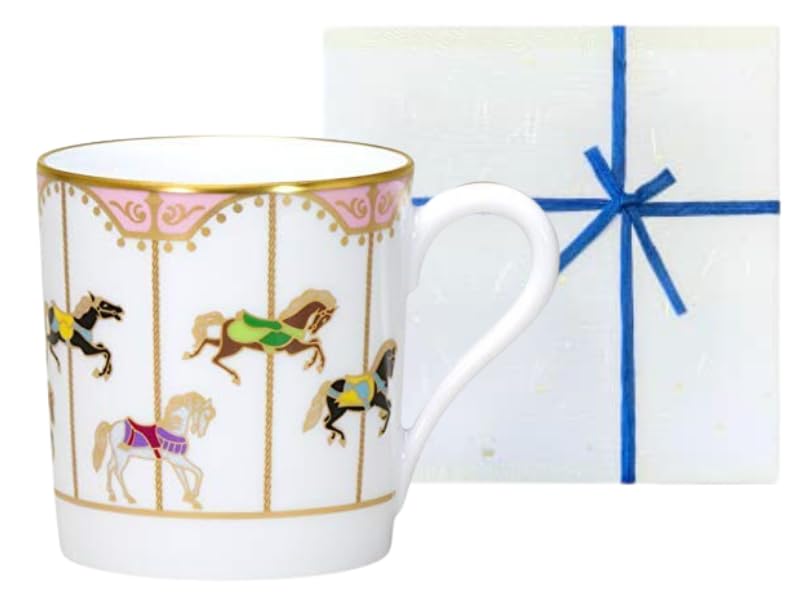 

[Okura Art Pottery Wrapped in Washi Paper] Umakuyuku Carousel Pink Mug