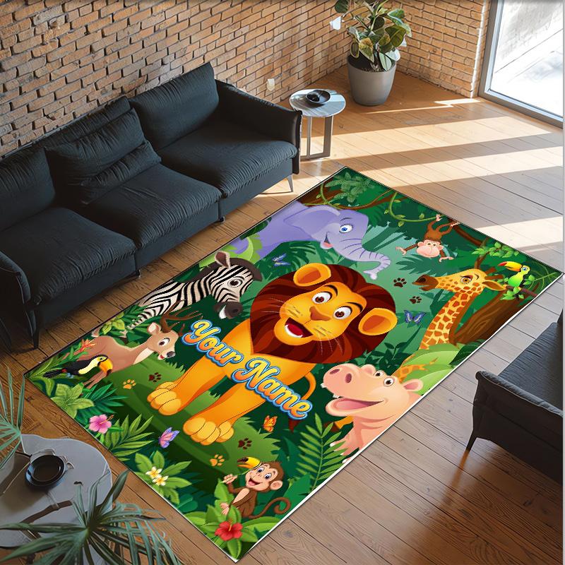 Animals Theme Crystal Velvet Floor Rug Personalized Custom Name Text Warm Carpet Home Decoration