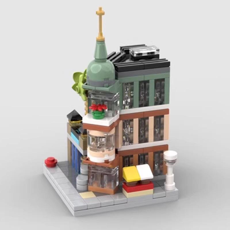 MOC Mini Street View City Series Boutique Hotel Puzzle Assembled Building Block Model Toy