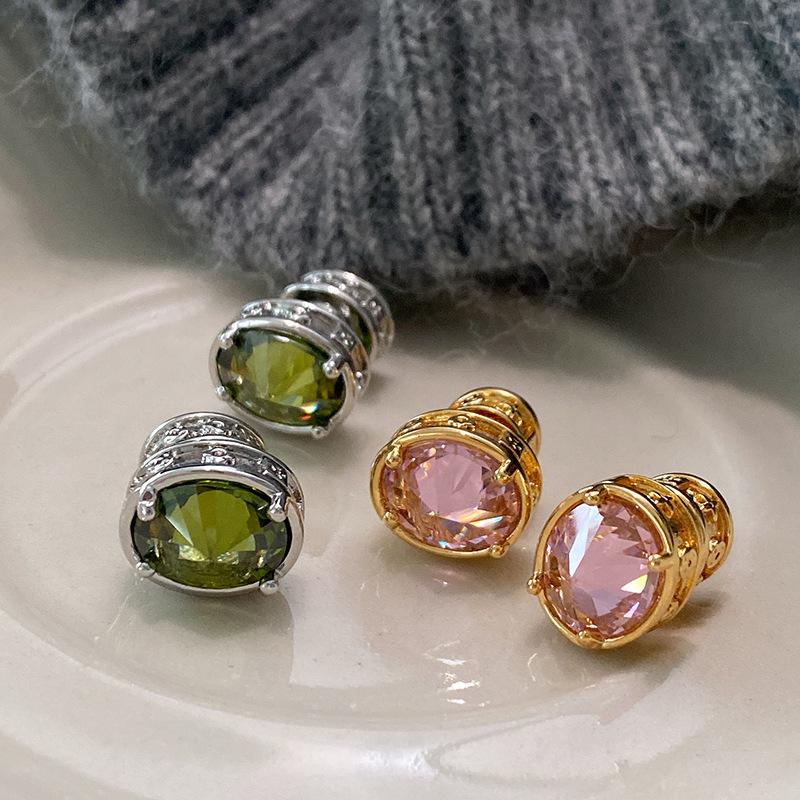 Zircon round cone stud earrings light luxury high-end temperament earrings women's fashion small and exquisite earrings