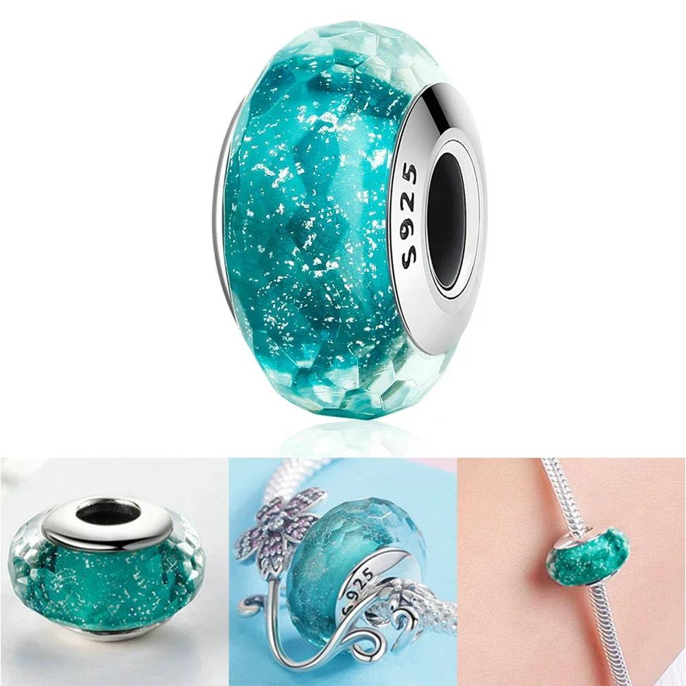 Copper Pink Flower Murano Glass Beads Charm Fit Original Bracelet Necklace Faceted Murano Diy Women Luxury Jewelry