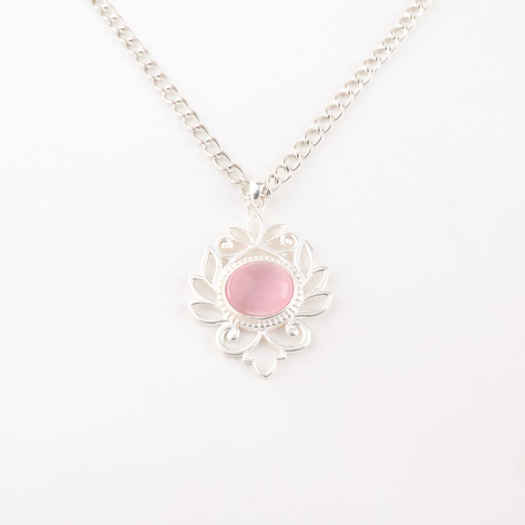 Rosa Katzenaugen Edelstein 925 Gestempeltes Silber Schmuck Handgefertigt Damen Kette Anhänger CP-1-43
