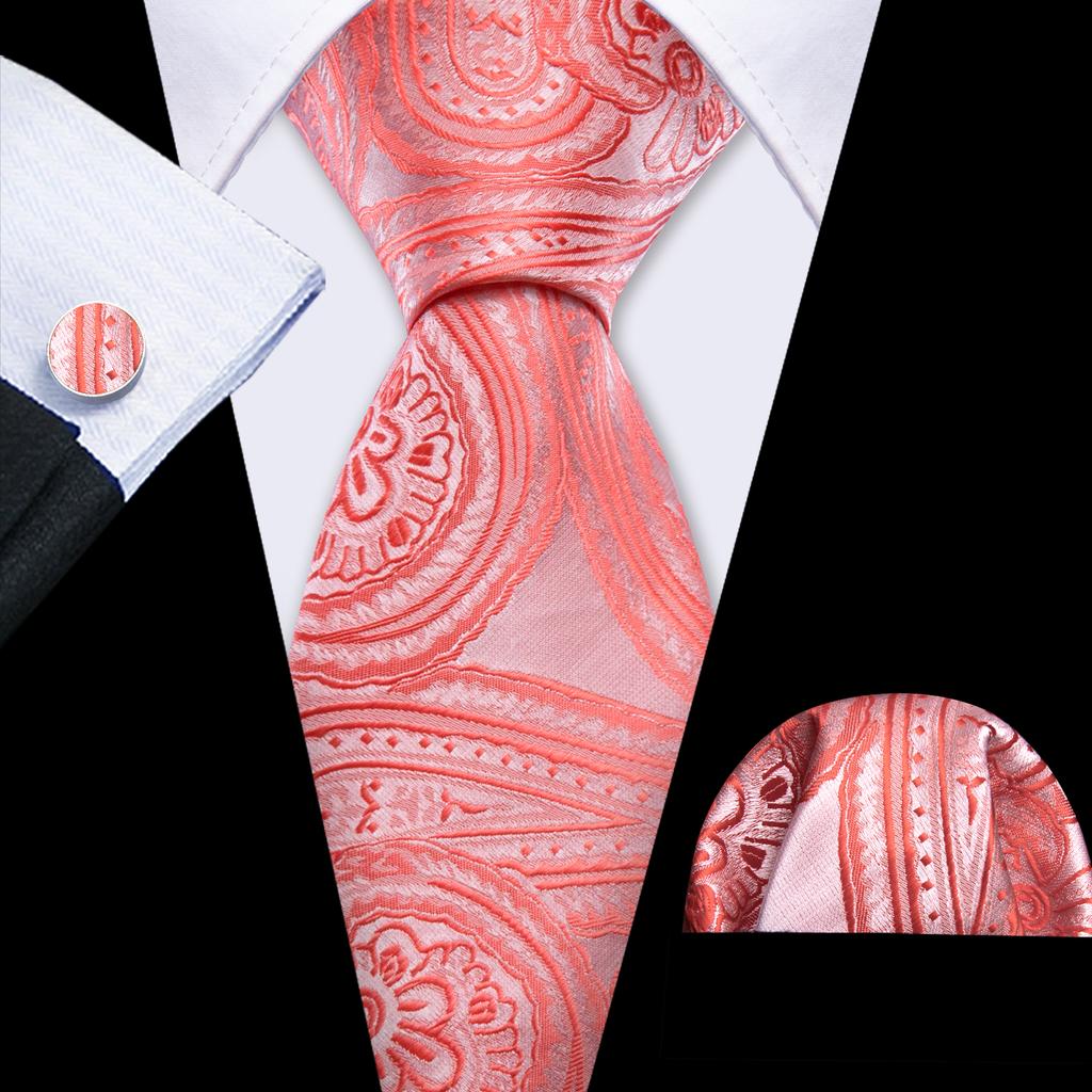 Barry.Wang Mens Striped Silk Tie Handkerchief Cufflinks Formal Necktie Set Designer